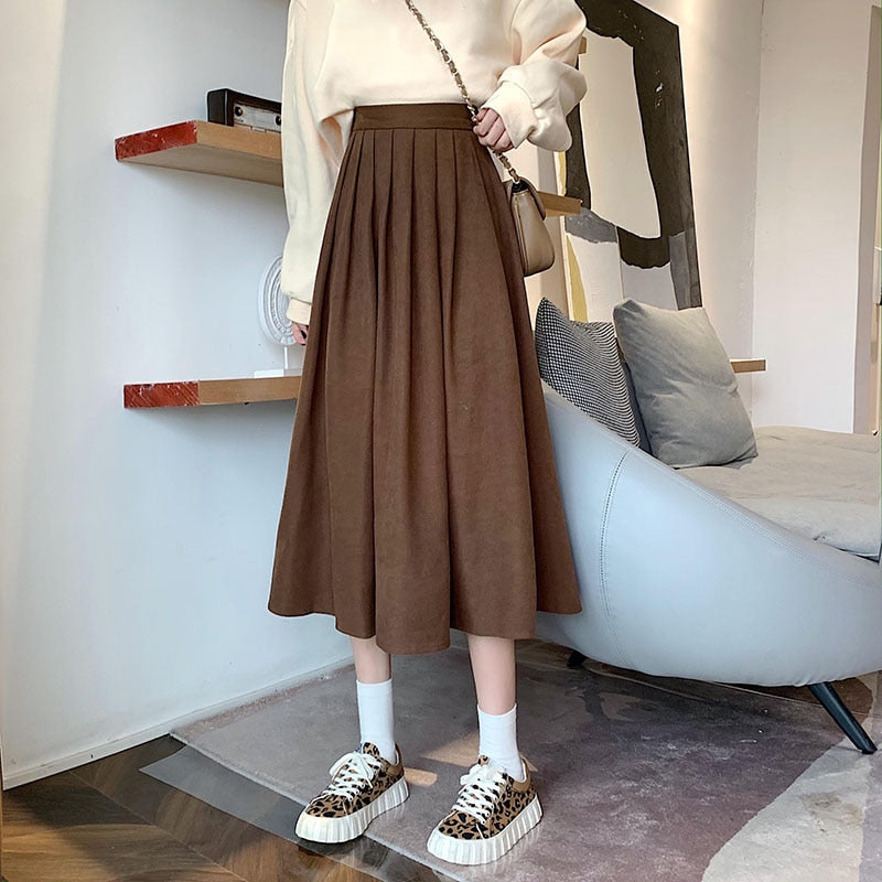 Lucyever Fashion High Waist Pleated Thick A-line Skirt