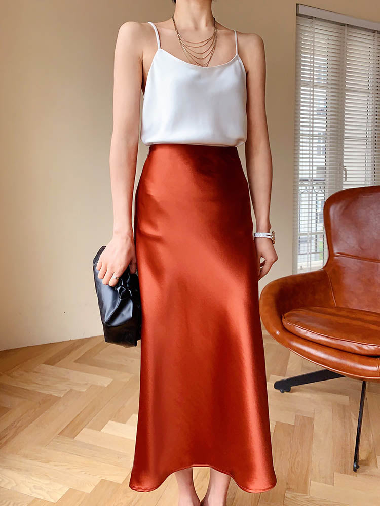 Korean Fashion Satin Silk A-line Skirt