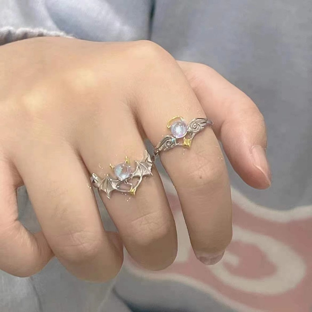Two-color Angel and Devil Wings Couple Ring