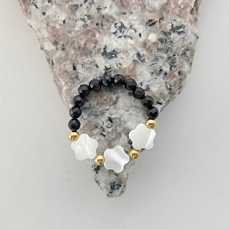 Fashion Natural Stone Moonstone Obsidian Stainless Steel Ring