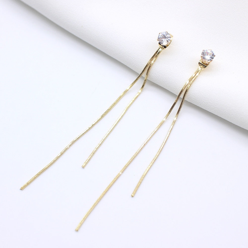 Korean Long Statement Geometric Triangle Tassel Dangle Drop Earrings