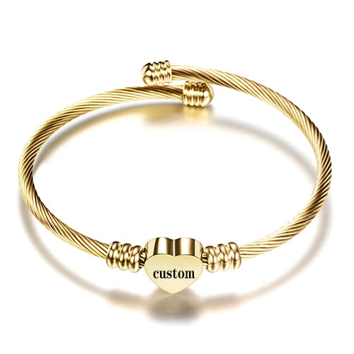 Initial Later Charms Bracelets Fashion Girls Gold Color Stainless Steel Heart Bracelet