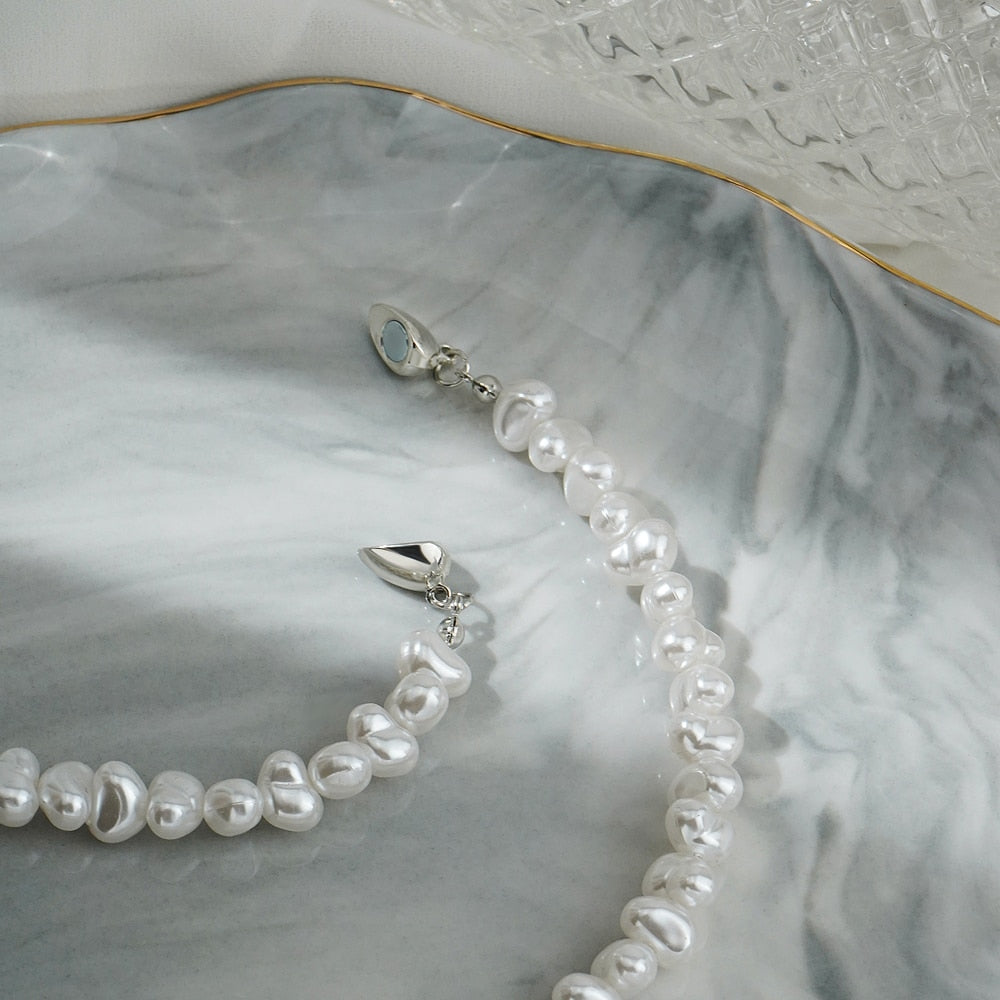 IFMIA Korean Fashion Pearl Chain Heart Choker Necklace