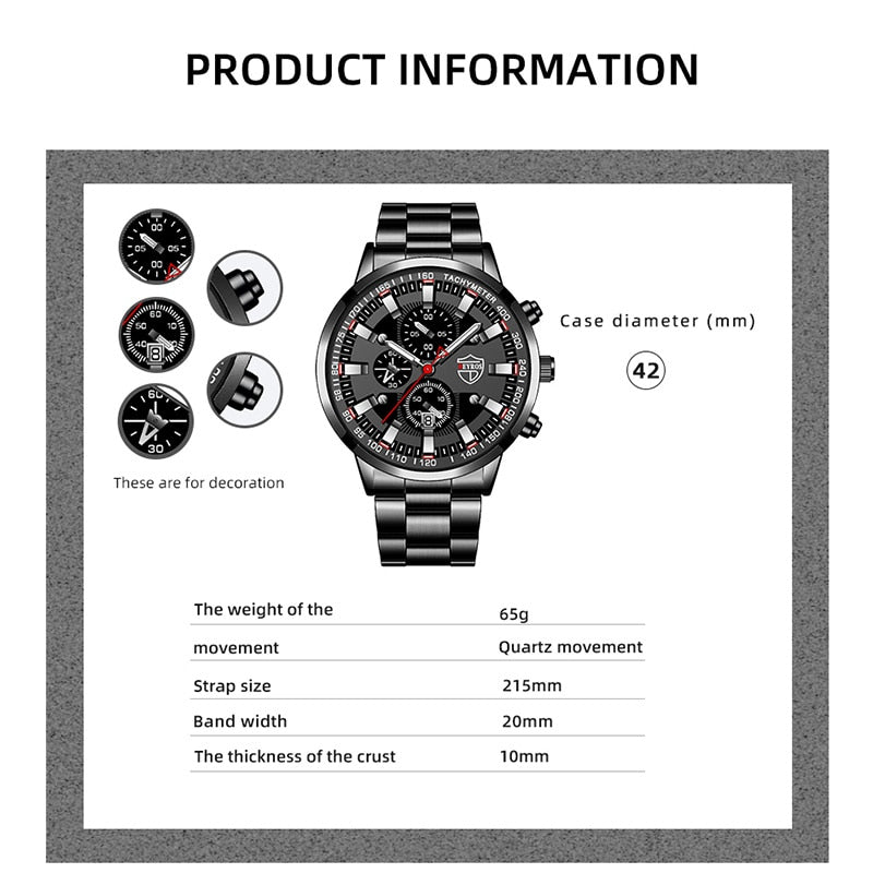 Fashion Mens Business Stainless Steel Quartz Wrist Watch