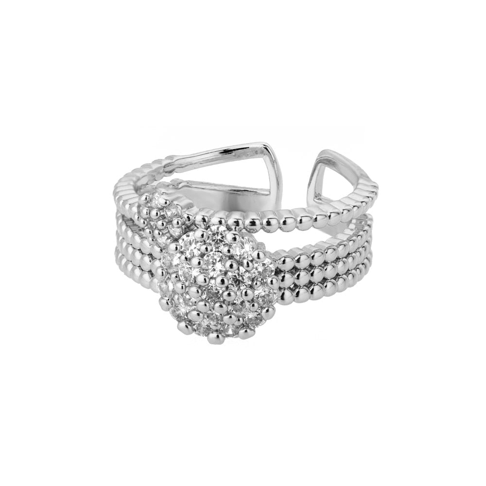 Fashion Star Stainless Steel Zircon Round Irregular Adjustable Ring