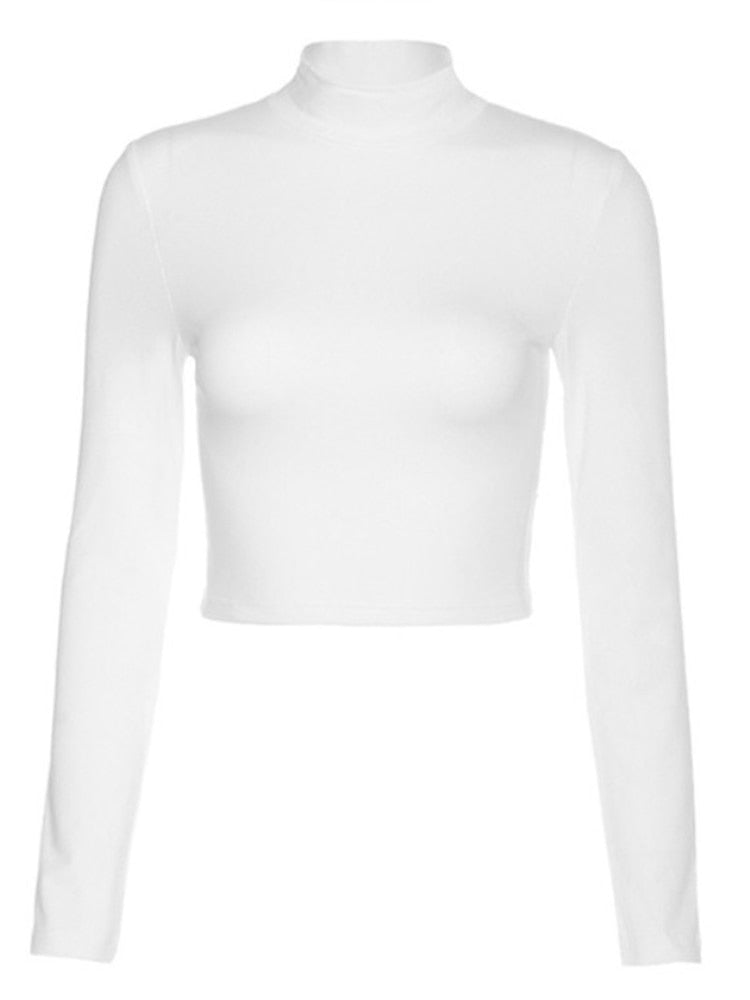 Vroue se sexy ooprug-T-hemp met langmou gekorte top