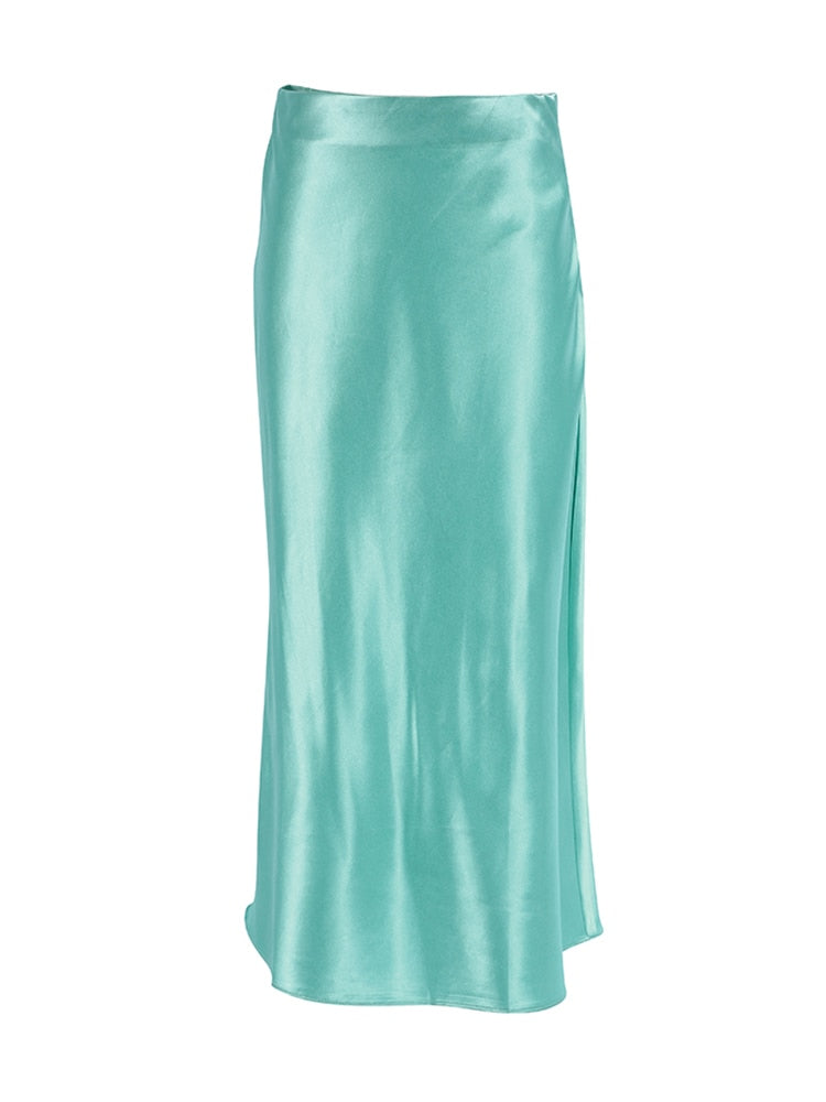 Solid Purple Satin High Waisted Silk Skirt
