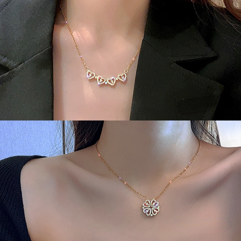 Creative Magnetic Folding Heart-Shaped Four-leaf Clover Pendant