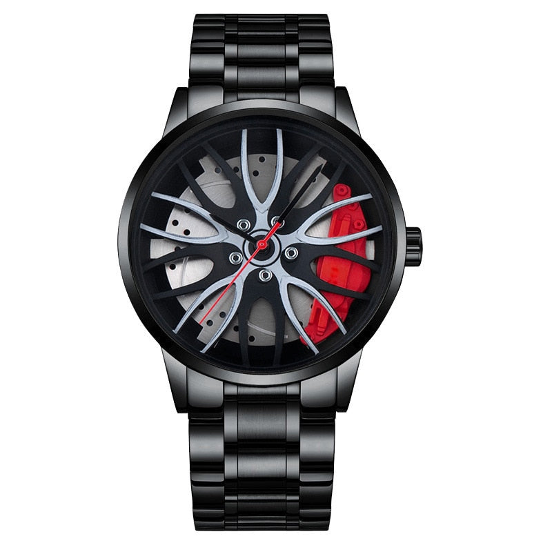 Fashion Car Wheel Rim Hub Leather Belt Watch For Men