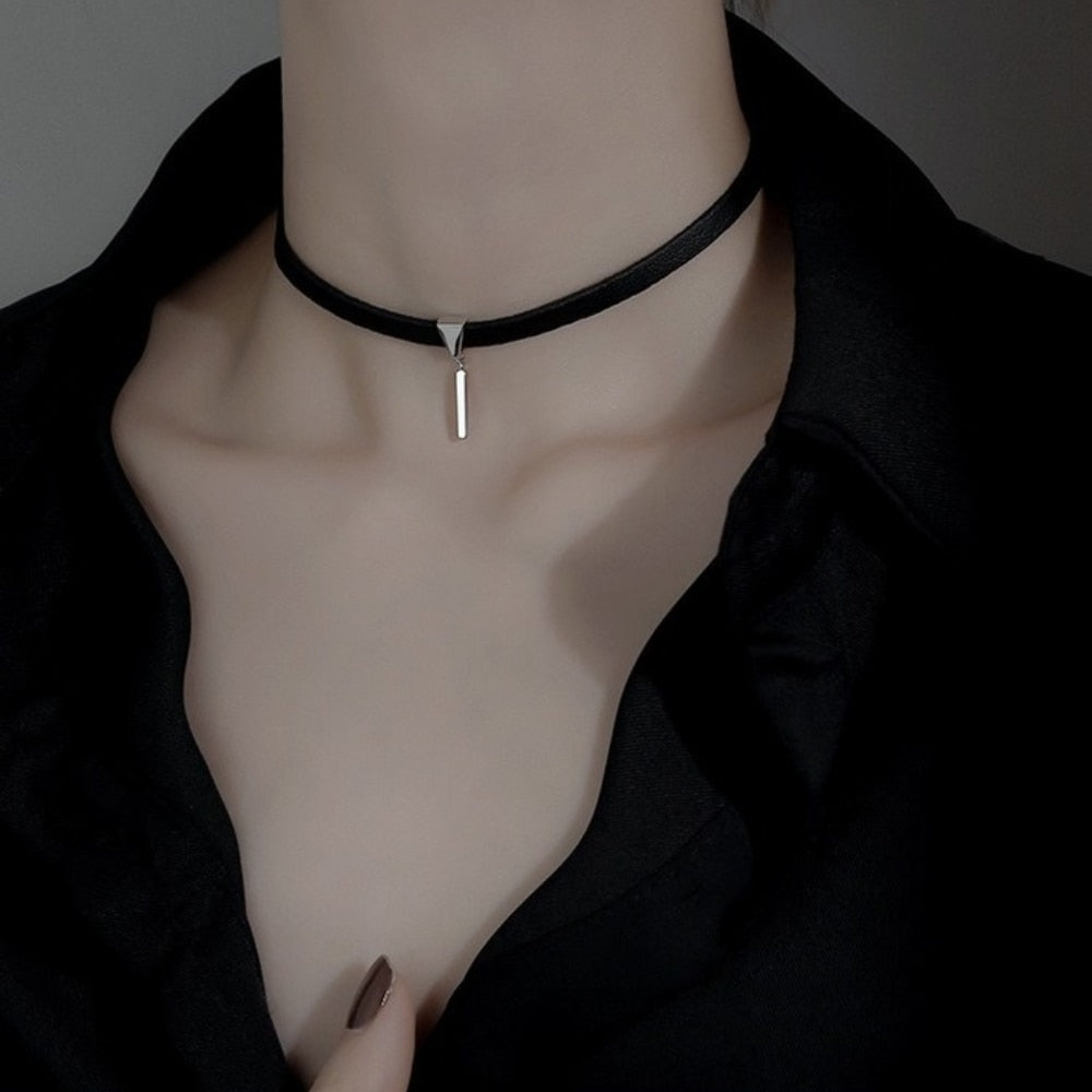 Black Cool Ribbon Temperament White Pendant