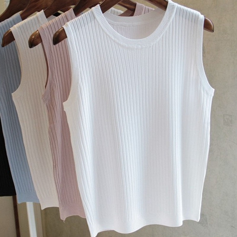Knitted Vests Women Top O-neck Solid Tank