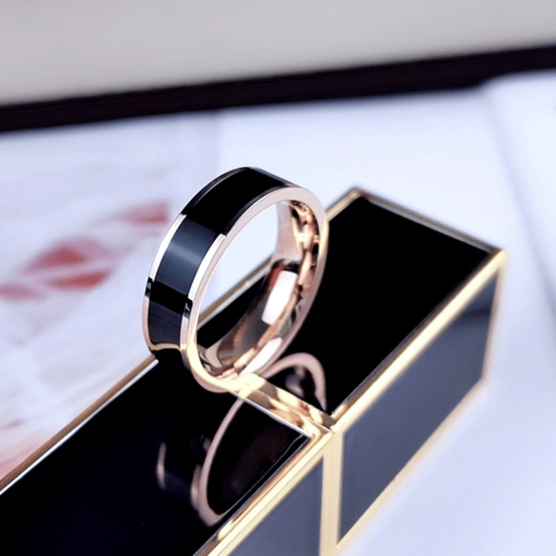 Classic Black White Ceramic Titanium Steel Lovers Simple Finger Ring