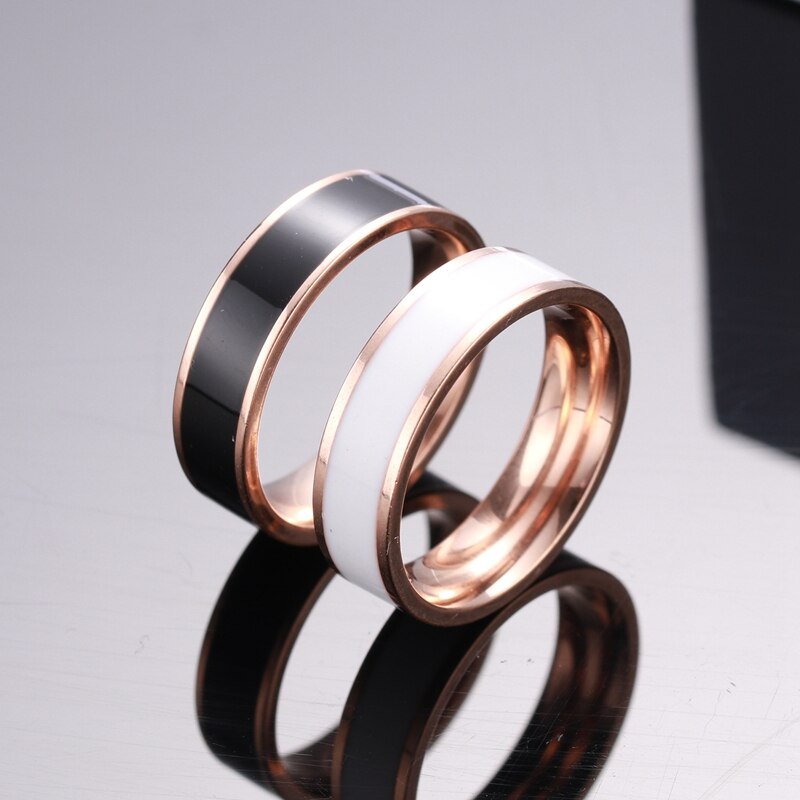 Classic Black White Ceramic Titanium Steel Lovers Simple Finger Ring