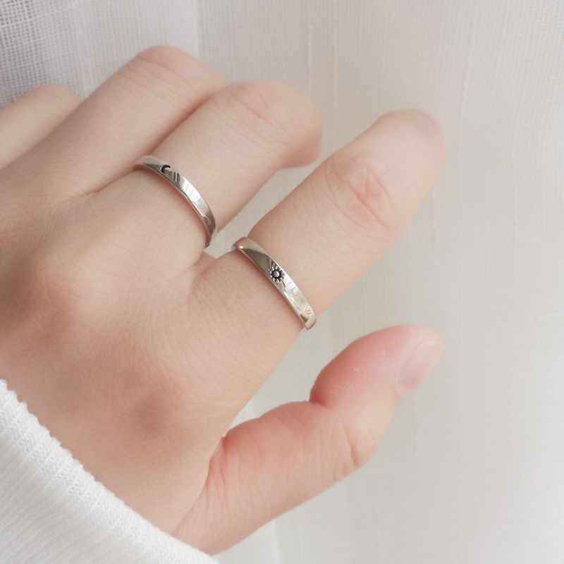 2Pcs Sun and Moon Lover Couple Rings Set