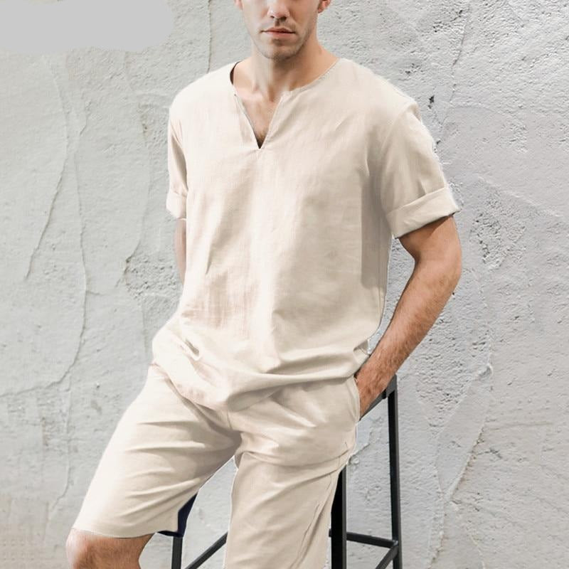 Men Solid Color Short Sleeve Casual Pajamas Sets - Jeglowstore