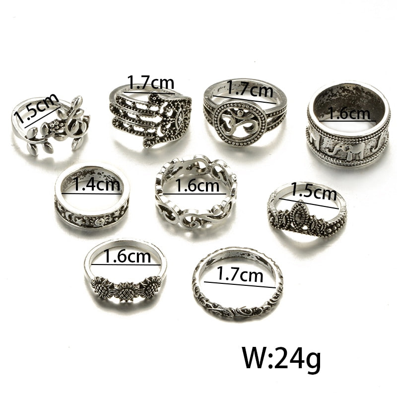 9pcs/set Boho Midi Finger Rings Set for Women - Shopeasywear