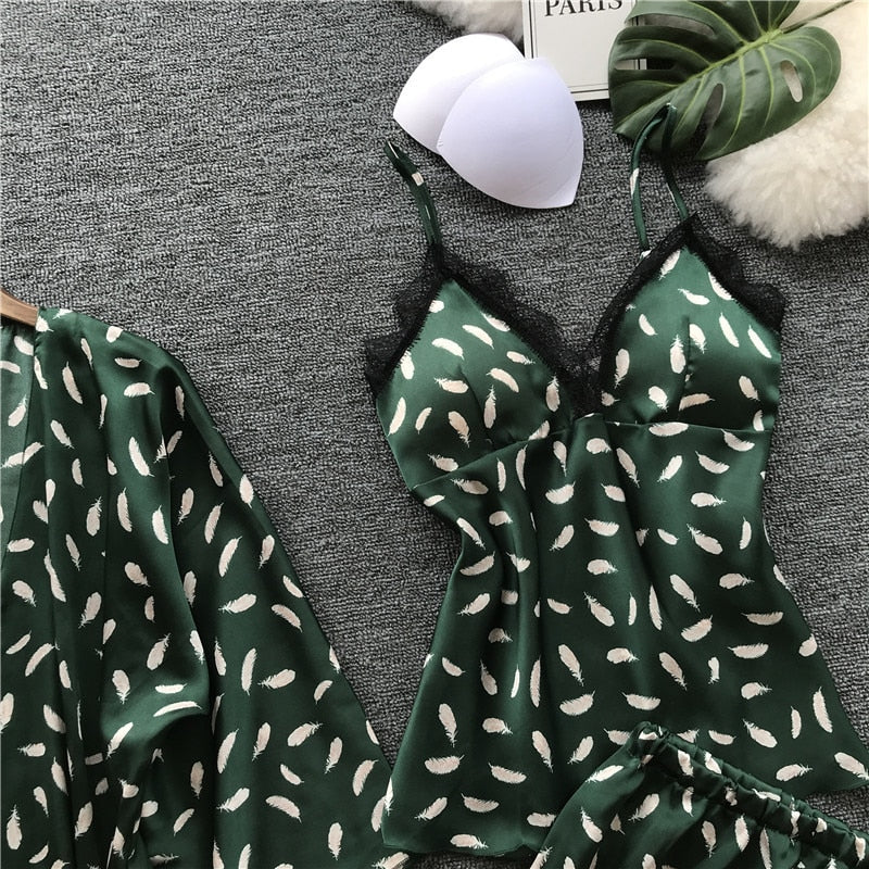 Sleep Lounge Women Pajamas Sets with Chest Pad