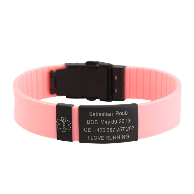 Personalized Custom Child Kids SOS ID Safety Wristband Black Bracelet Baby Kid Engraved Silicone Armband wrist Band Children Boy - Shopeasywear