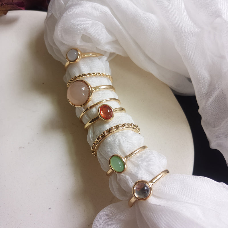 HZ 2019 Vintage Summer 8Pcs/Set Fairy Friends Colorful Stone Metalic Fashion Finger Rings Korea Hit Rings for Women Girl Party - Shopeasywear