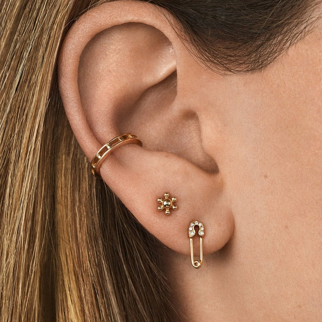 Female Safety Pin Crystal CZ Earrings - Shopeasywear