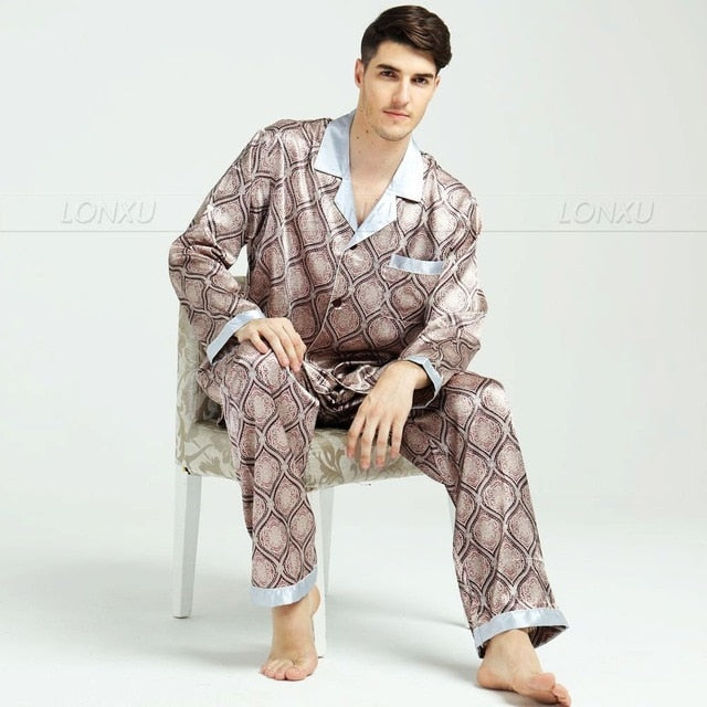 Mens Silk Satin Pajamas Set