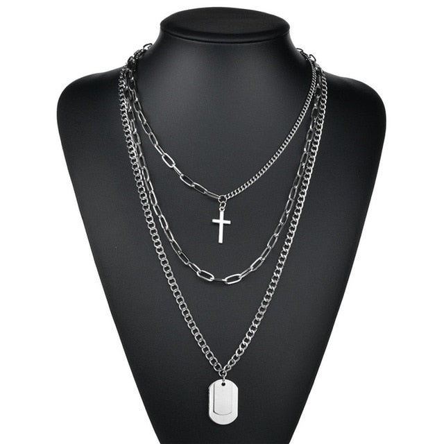 LETAPI Punk Metal Heart Choker Necklace For Women Big Thick Chain Round Hollow Multilayer Pendant Long Necklaces Jewelry - Shopeasywear