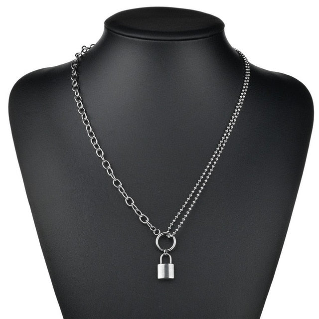LETAPI Punk Metal Heart Choker Necklace For Women Big Thick Chain Round Hollow Multilayer Pendant Long Necklaces Jewelry - Shopeasywear