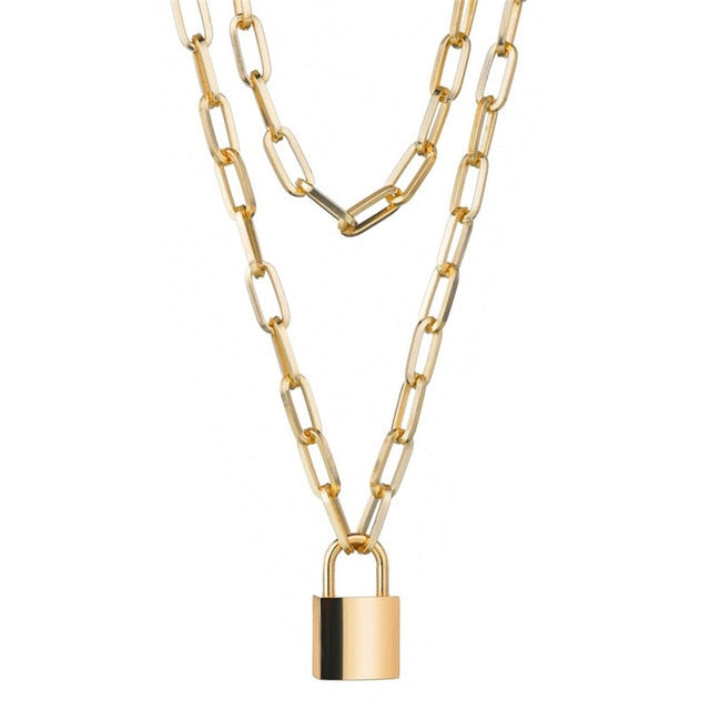 LETAPI Punk Metal Heart Choker Necklace For Women Big Thick Chain Round Hollow Multilayer Pendant Long Necklaces Jewelry - Shopeasywear