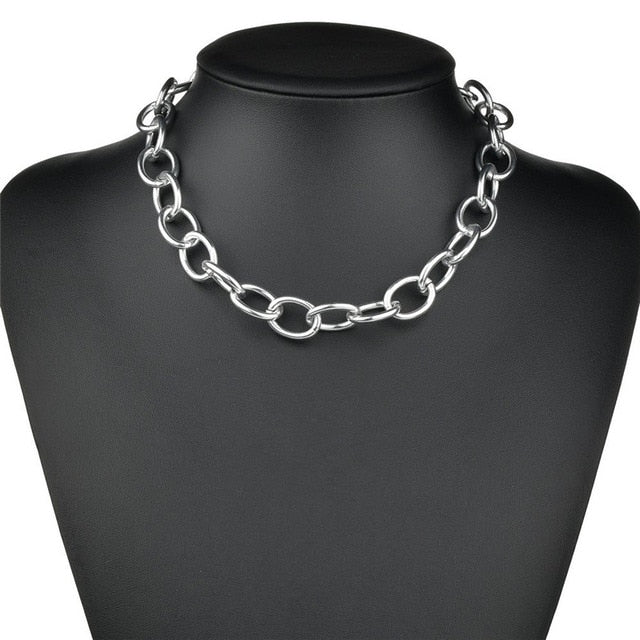 LETAPI Punk Metal Heart Choker Necklace For Women Big Thick Chain Round Hollow Multilayer Pendant Long Necklaces Jewelry - Shopeasywear