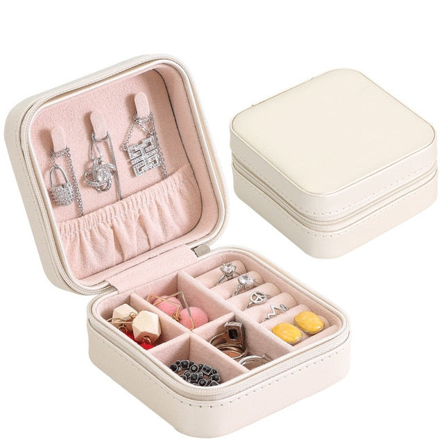 Guanya Newest Mini Stud Earrings Rings Jewelry Box Useful Makeup Organizer With Zipper Travel Portable Display Case Women's Gift - Shopeasywear