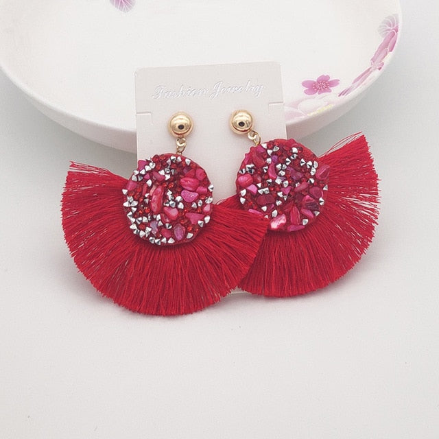 Shiny Crystal Tassel Earrings Handmade Rhinestone Pendant Statement Long Fringe Earrings for Women Fashion Jewelry 2019 - Shopeasywear