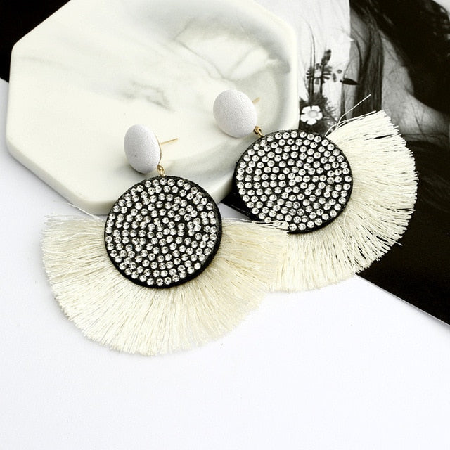 Shiny Crystal Tassel Earrings Handmade Rhinestone Pendant Statement Long Fringe Earrings for Women Fashion Jewelry 2019 - Shopeasywear