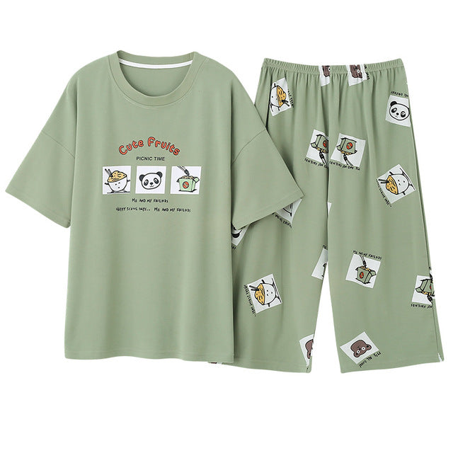 Newest Summer 100% Cotton Cartoon Women Pajamas