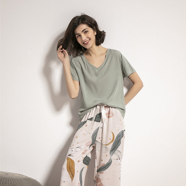 Short Sleeve Elastic Pajama For Women
