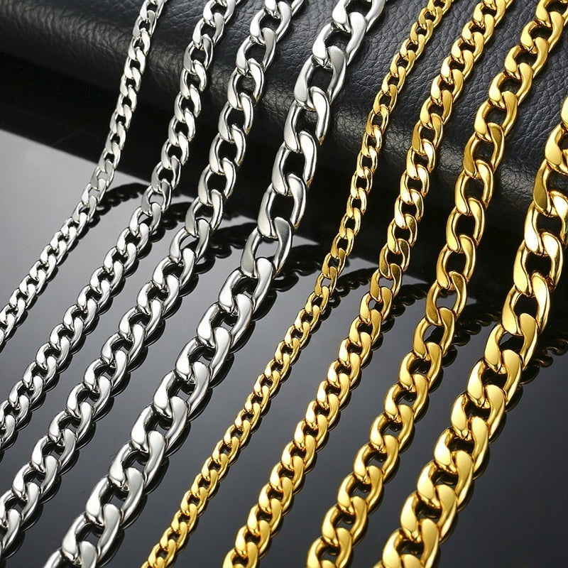 Men's Necklace Round Miami Cuban Link Chain Gold and Tone Stainless Steel Punk Boy Male Colar Gifts 24" - Shopeasywear