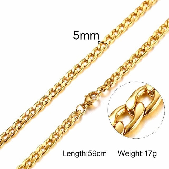 Men's Necklace Round Miami Cuban Link Chain Gold and Tone Stainless Steel Punk Boy Male Colar Gifts 24" - Shopeasywear