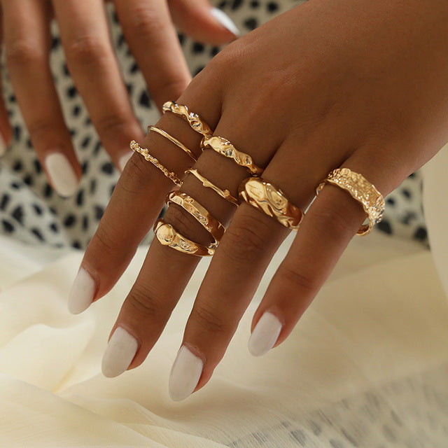 11pc/set Round Wave Knuckle Joint Rings Set For Women - Jeglow store