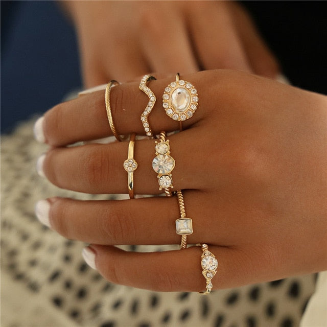 11pc/set Round Wave Knuckle Joint Rings Set For Women - Jeglow store
