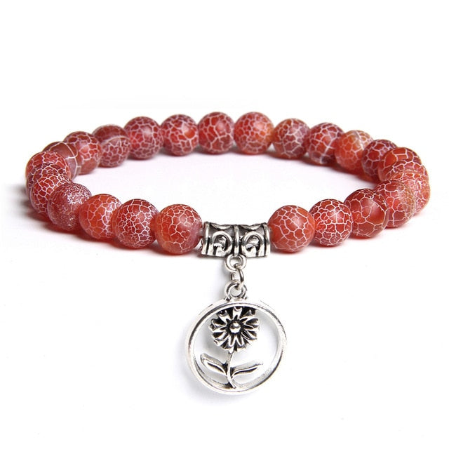 Handmade Natural Stone Lotus Ohm Buddha Beads Bracelet Pink Zebra Stone Lotus Charm Bracelet for Women Men Yoga Jewelry Gifts - Shopeasywear