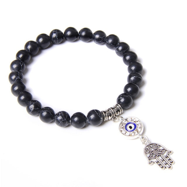 Handmade Natural Stone Lotus Ohm Buddha Beads Bracelet Pink Zebra Stone Lotus Charm Bracelet for Women Men Yoga Jewelry Gifts - Shopeasywear