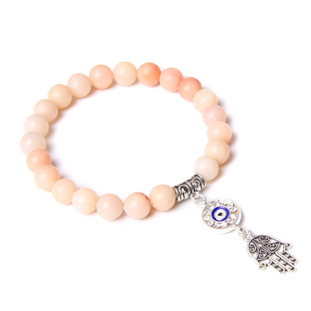 Handmade Natural Stone Lotus Ohm Buddha Beads Bracelet Pink Zebra Stone Lotus Charm Bracelet for Women Men Yoga Jewelry Gifts - Shopeasywear