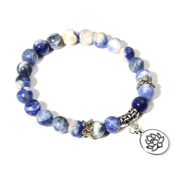 Handmade Natural Stone Lotus Ohm Buddha Beads Bracelet Pink Zebra Stone Lotus Charm Bracelet for Women Men Yoga Jewelry Gifts - Shopeasywear