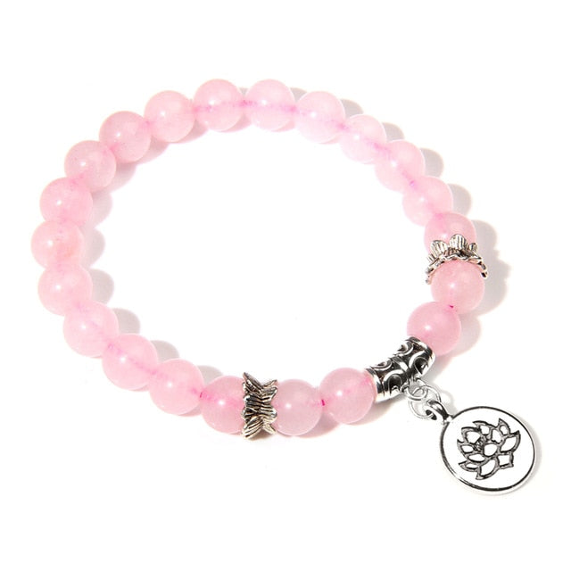 Handmade Natural Stone Lotus Ohm Buddha Beads Bracelet Pink Zebra Stone Lotus Charm Bracelet for Women Men Yoga Jewelry Gifts - Shopeasywear