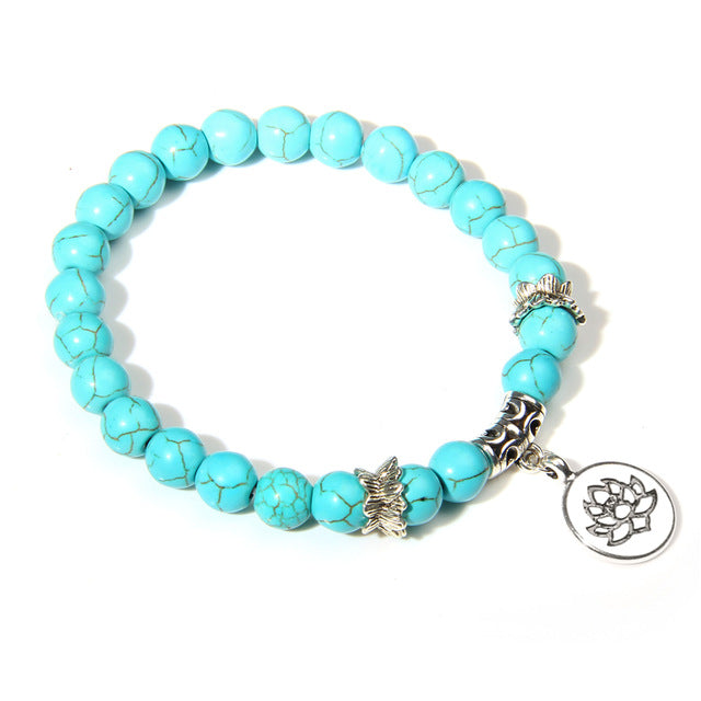 Handmade Natural Stone Lotus Ohm Buddha Beads Bracelet Pink Zebra Stone Lotus Charm Bracelet for Women Men Yoga Jewelry Gifts - Shopeasywear