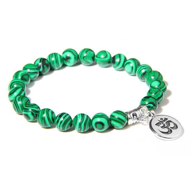 Handmade Natural Stone Lotus Ohm Buddha Beads Bracelet Pink Zebra Stone Lotus Charm Bracelet for Women Men Yoga Jewelry Gifts - Shopeasywear