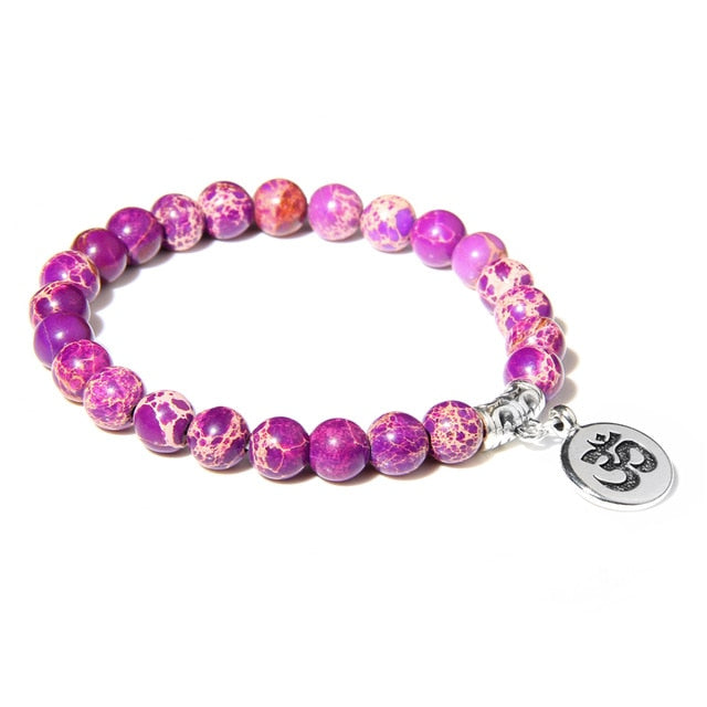 Handmade Natural Stone Lotus Ohm Buddha Beads Bracelet Pink Zebra Stone Lotus Charm Bracelet for Women Men Yoga Jewelry Gifts - Shopeasywear