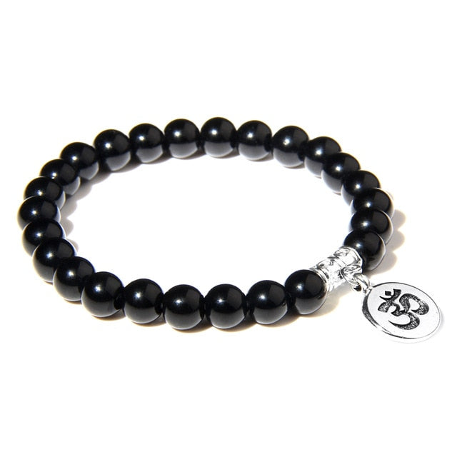 Handmade Natural Stone Lotus Ohm Buddha Beads Bracelet Pink Zebra Stone Lotus Charm Bracelet for Women Men Yoga Jewelry Gifts - Shopeasywear
