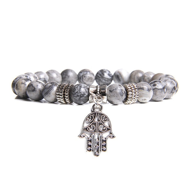Handmade Natural Stone Lotus Ohm Buddha Beads Bracelet Pink Zebra Stone Lotus Charm Bracelet for Women Men Yoga Jewelry Gifts - Shopeasywear