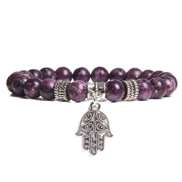 Handmade Natural Stone Lotus Ohm Buddha Beads Bracelet Pink Zebra Stone Lotus Charm Bracelet for Women Men Yoga Jewelry Gifts - Shopeasywear