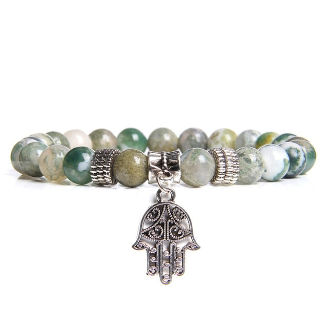 Handmade Natural Stone Lotus Ohm Buddha Beads Bracelet Pink Zebra Stone Lotus Charm Bracelet for Women Men Yoga Jewelry Gifts - Shopeasywear